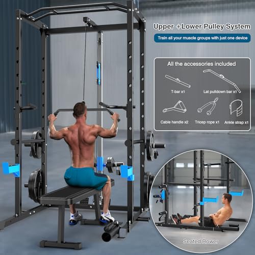 Power Cage with J-Hooks, Dip Handles, Landmine Attachment Q806