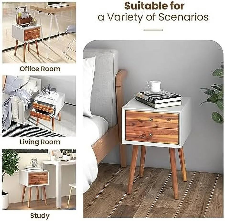 Natural 2 Drawer Wooden Nightstand B9632