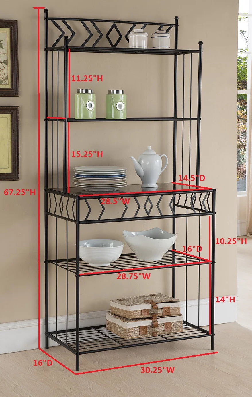 5 Tier Black Metal & Wood Kitchen Storage Rack D6030