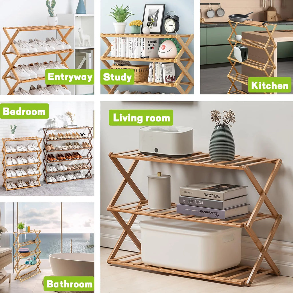 Bamboo 4-Tier Folding Shoe Rack E626