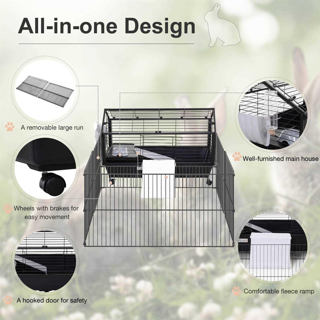 Rolling Metal Small Animal Hutch Cage with Main House and Run O704