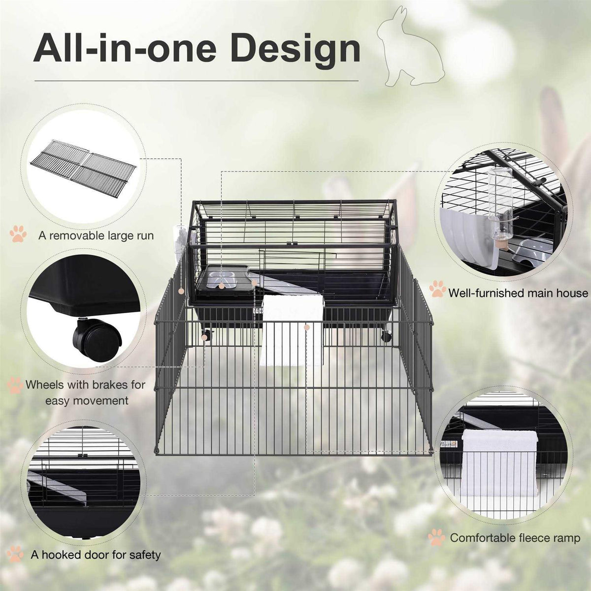 Rolling Metal Small Animal Hutch Cage with Main House and Run O704