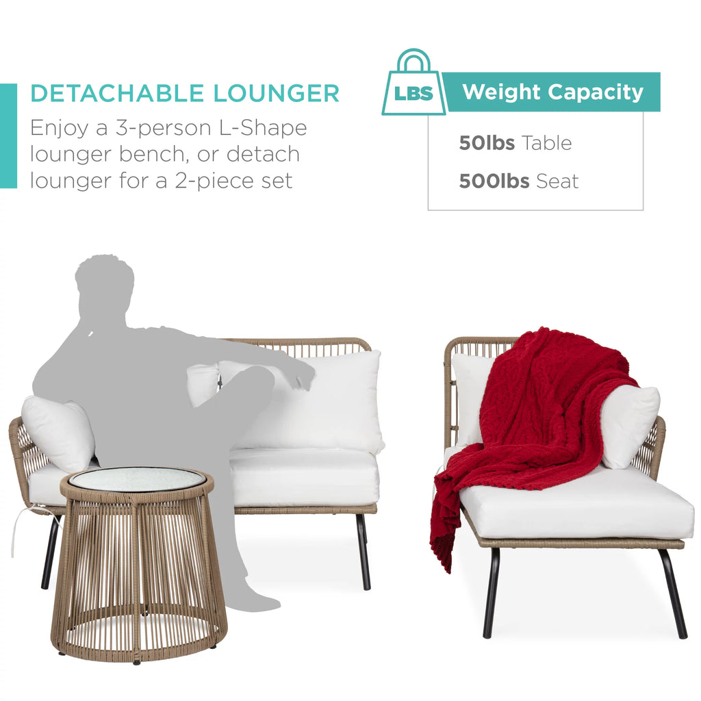 White L-Shaped Rope Woven Sofa Set with Table I6551