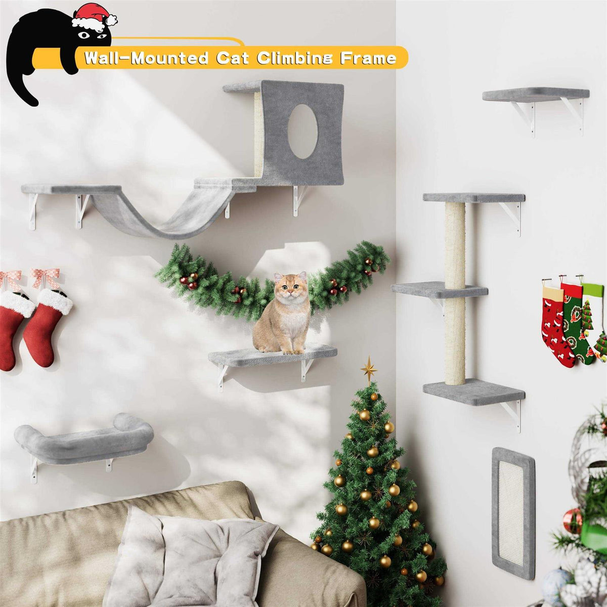 6 Pcs Wall-Mounted Cat Shelves O191803
