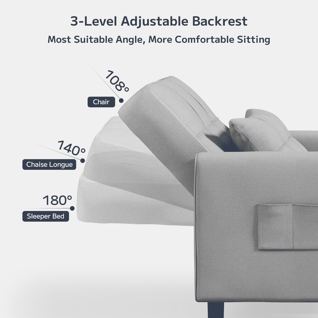 Light Gray 3 in 1 Convertible Sleeper Sofa M8911