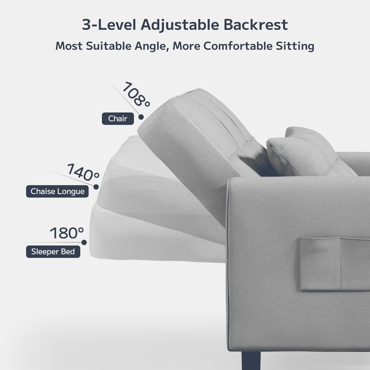 Light Gray 3 in 1 Convertible Sleeper Sofa M8911