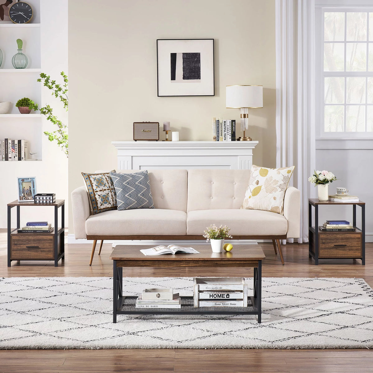 2 Tiers Nightstand with Drawer and Open Shelf Brown B669