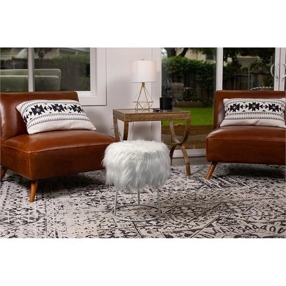 Grey Faux Fur Storage Ottoman J3789