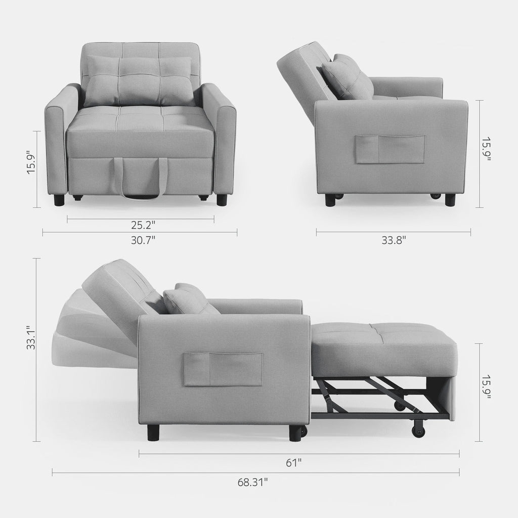 Light Gray 3 in 1 Convertible Sleeper Sofa M8911