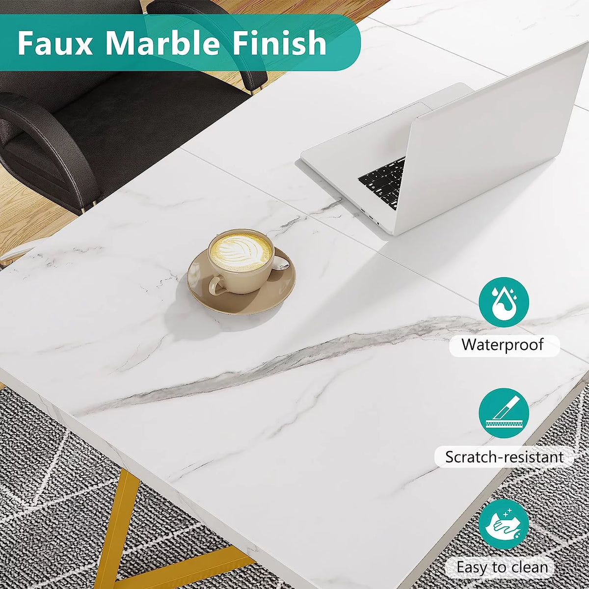 White Faux Marble Dining Table G5276
