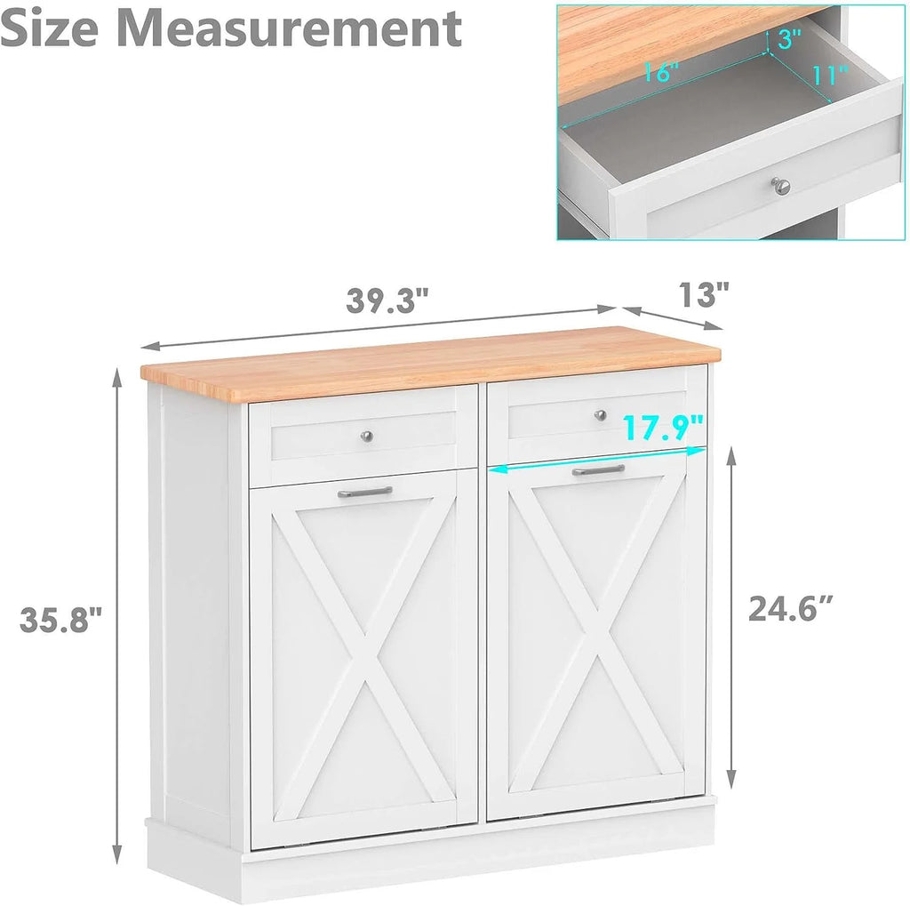 White 20 Gallon Wooden Tilt Out Trash Cabinet F616