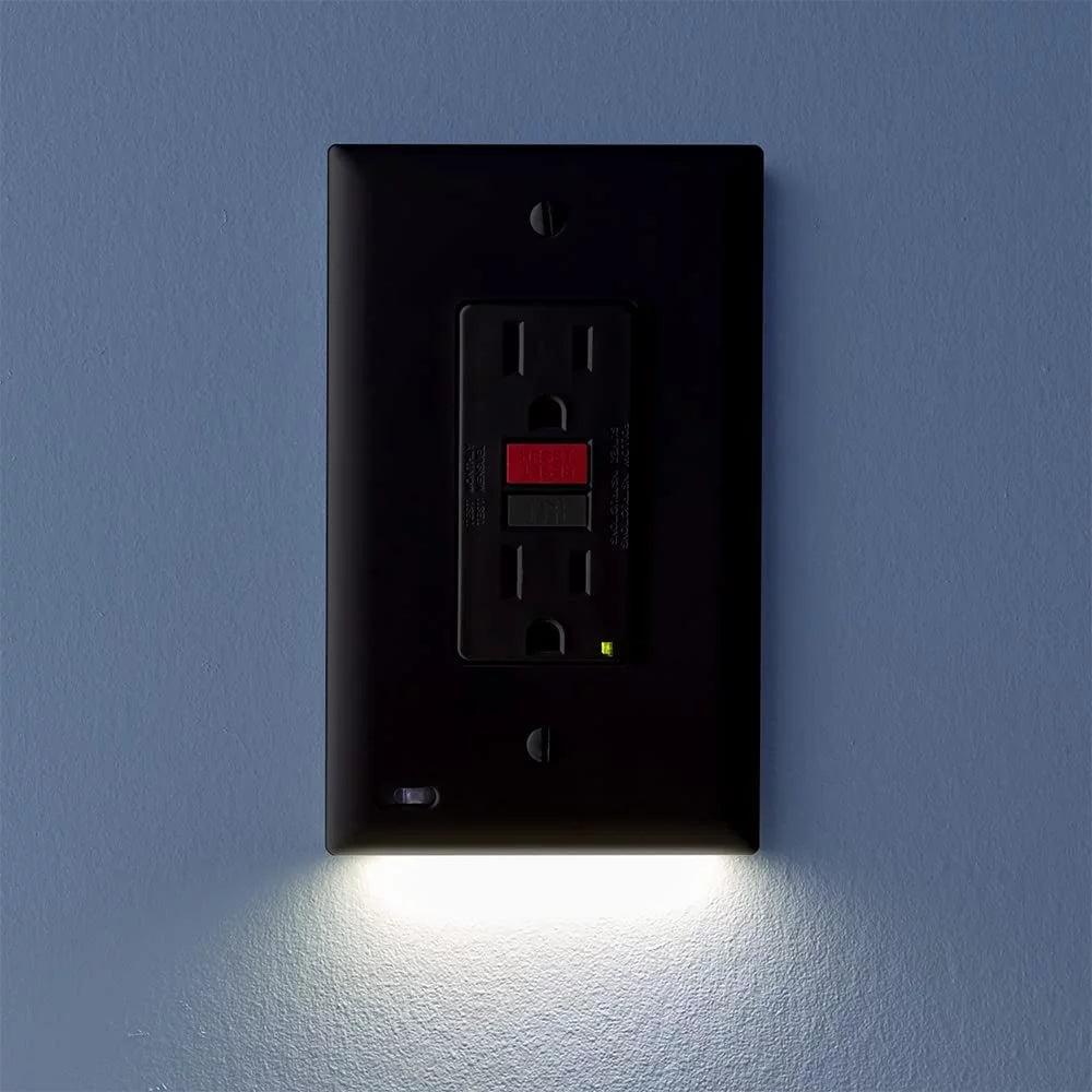 2 Pack Black GFCI Outlet Wall Plate with LED Night Light H481