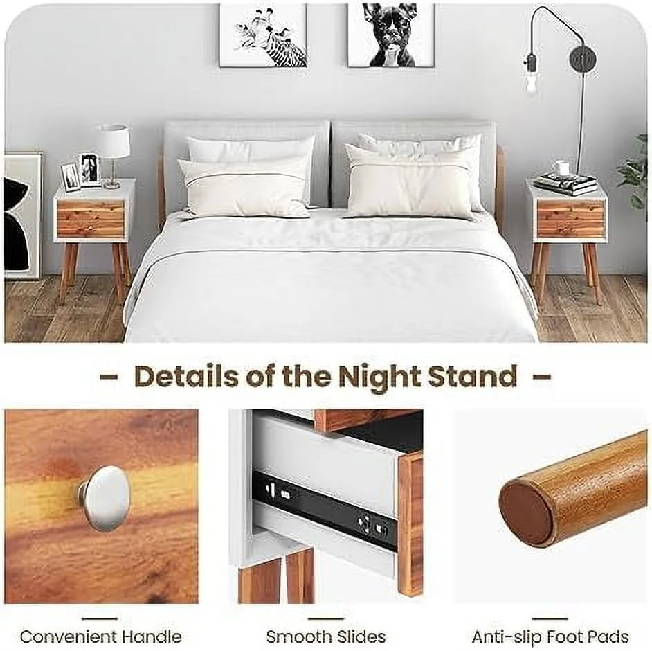 Natural 2 Drawer Wooden Nightstand B9632