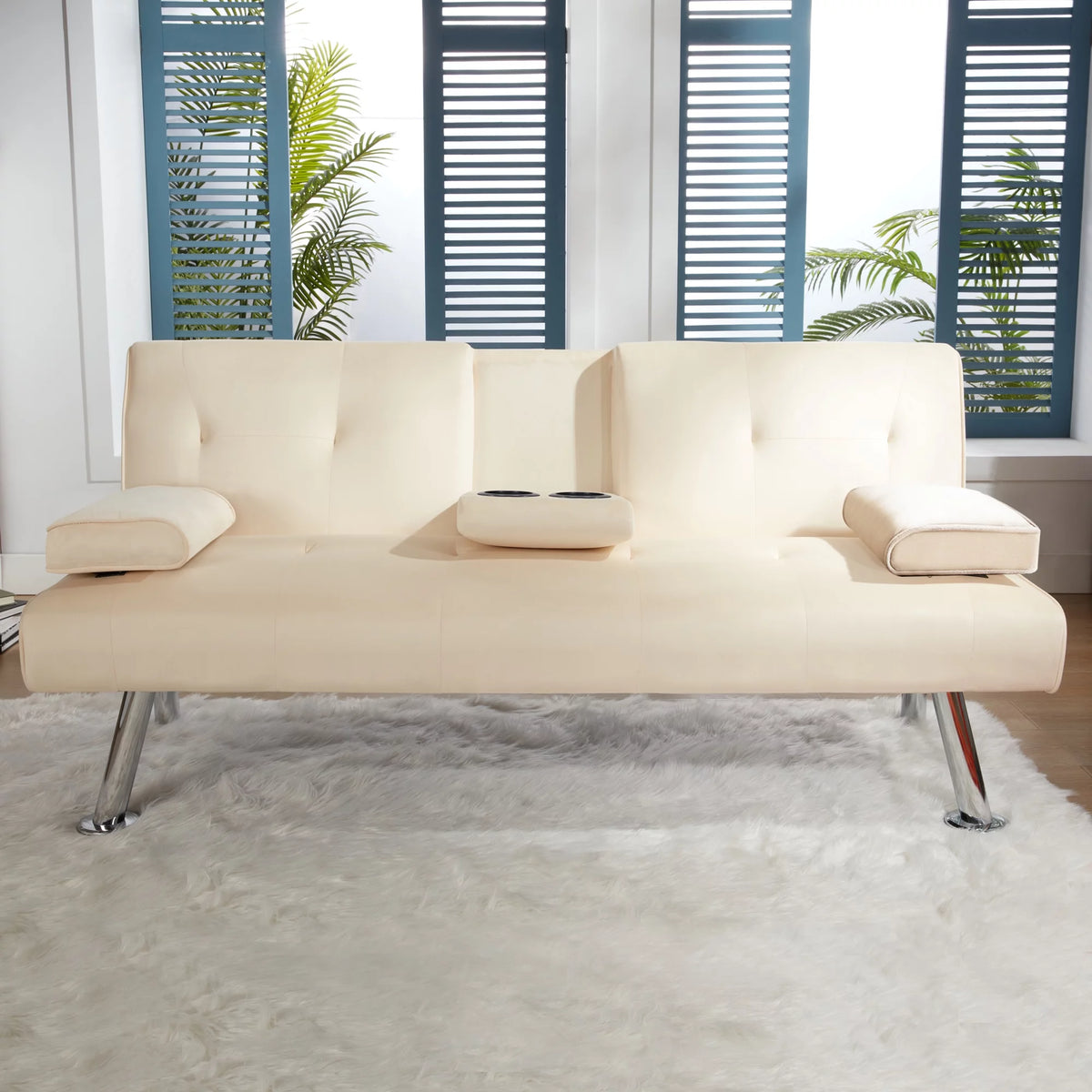65" Upholstered Folding Futon Sofa Bed Convertible Couch V28091