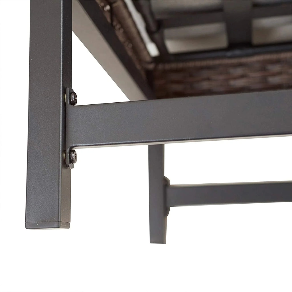 Patio Side End Coffee Table with Metal Steel Frame Wood Grain Desktop Rattan Wicker M238571