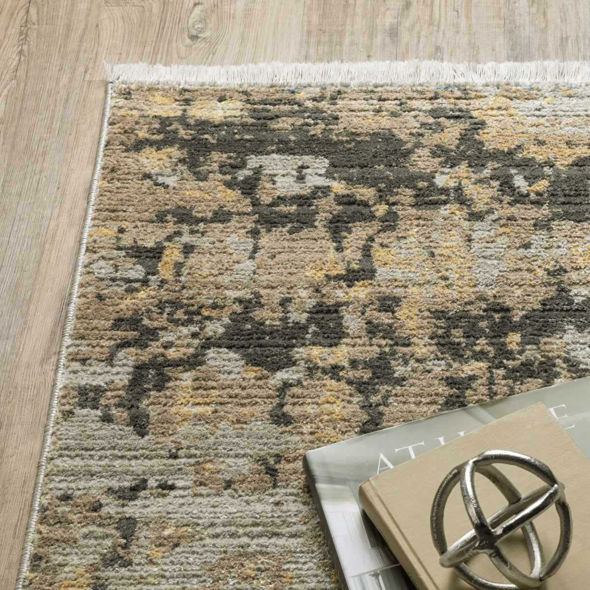 Abstract Gold Black Area Rug 2'3" x 7'6" P2936