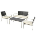 4 Pieces Patio Conversation Set with Cushions Coffee Table White B43151