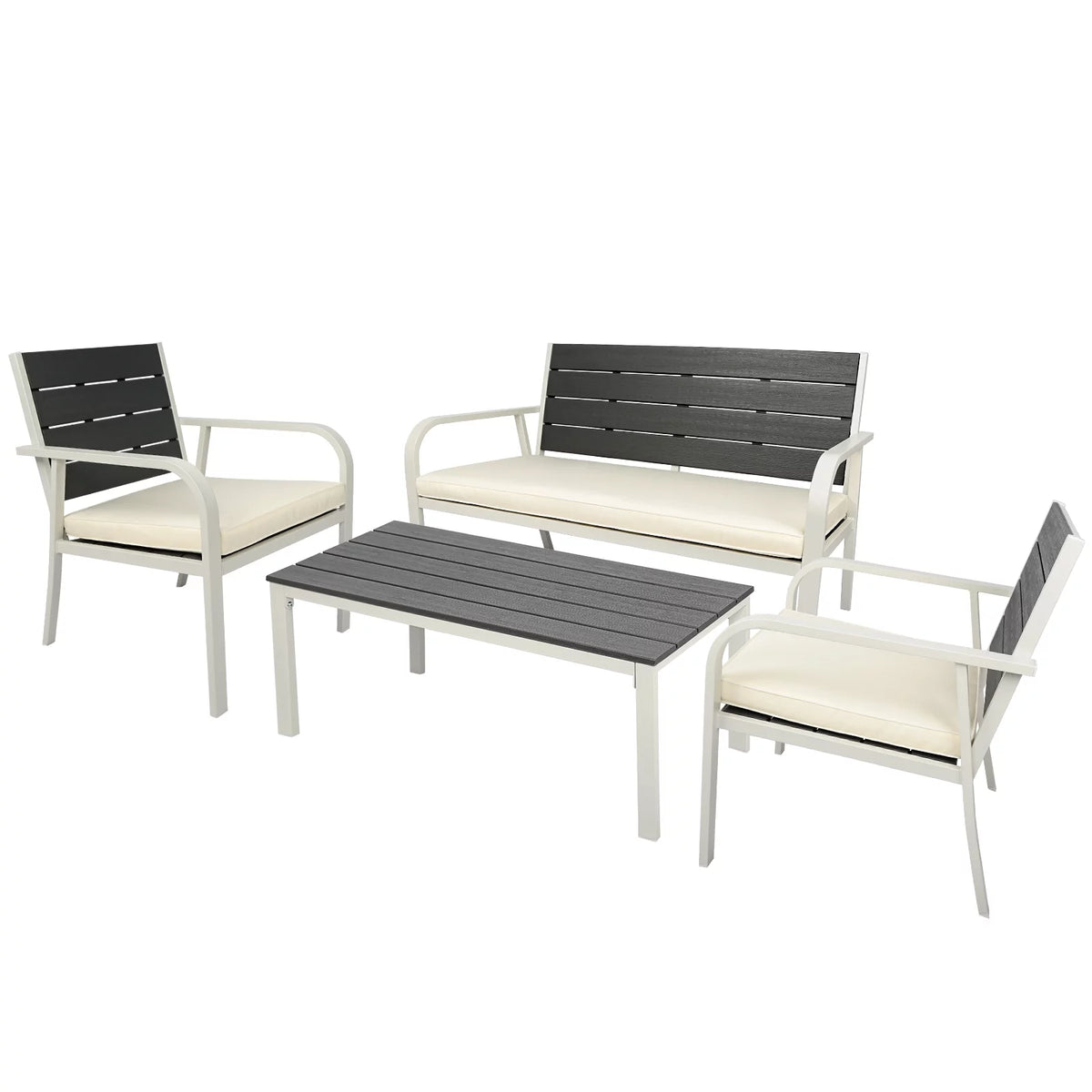 4 Pieces Patio Conversation Set with Cushions Coffee Table White B43151
