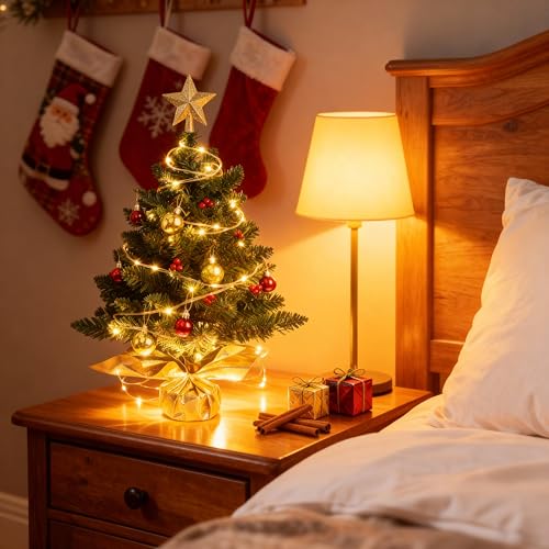 24 Inch Artificial Christmas Tree with LED Lights and Ornaments T21419