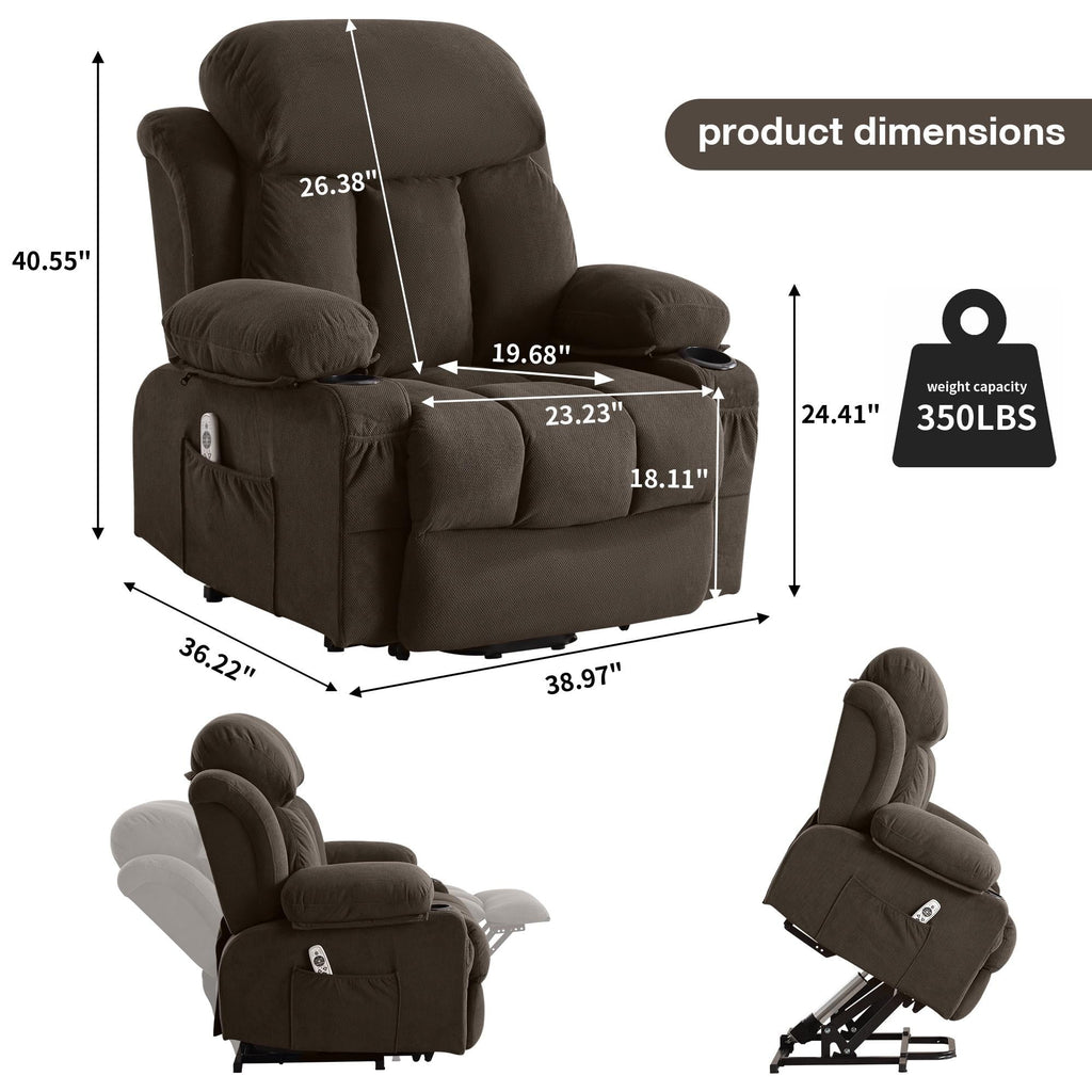Brown PU Leather Power Lift Recliner Chair with Massage and Heating O355