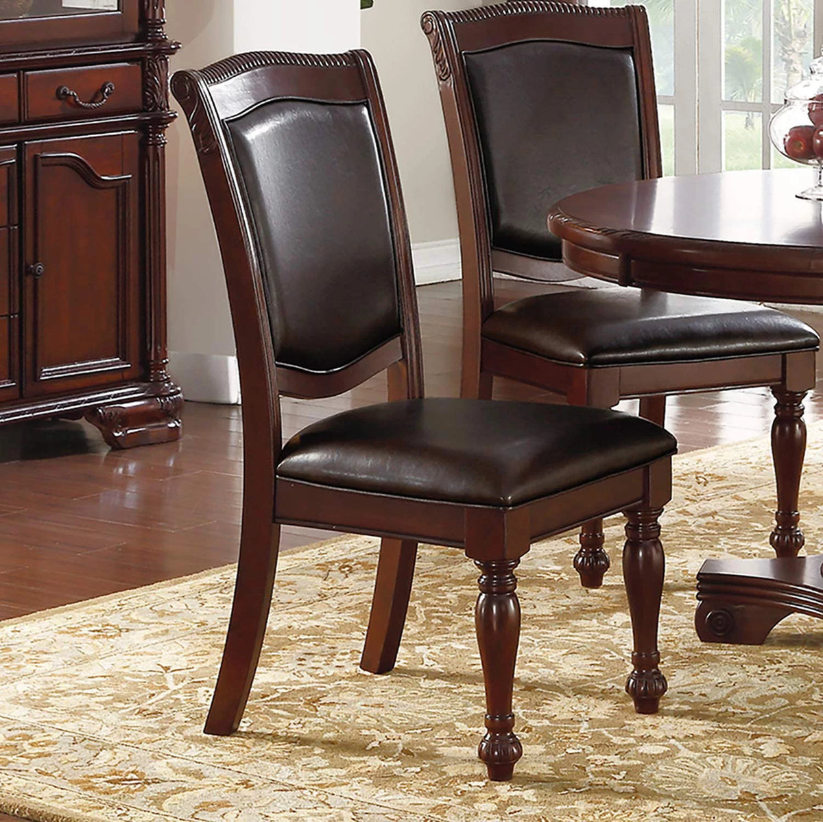 Set of 2 Brown Rubberwood Faux Leather Side Chairs I846