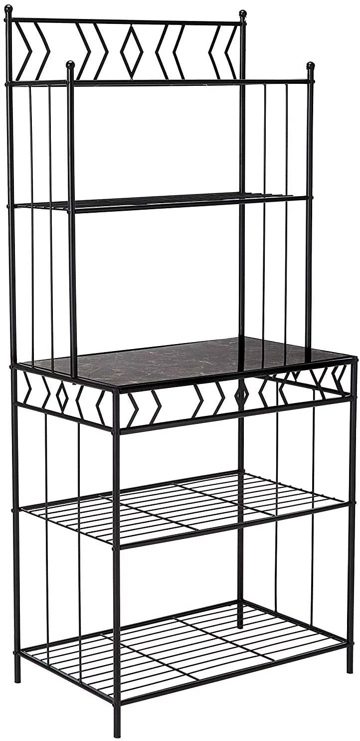 5 Tier Black Metal & Wood Kitchen Storage Rack D6030