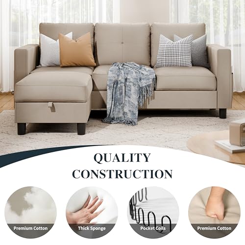 L Shaped Linen Fabric Sectional Sofa with Reversible Chaise L202