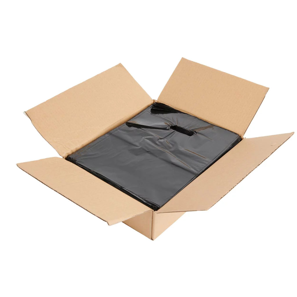 Black Plastic Merchandise Shopping Bags with Die Cut Handles 9" x 12" Case of 1,000 H2781