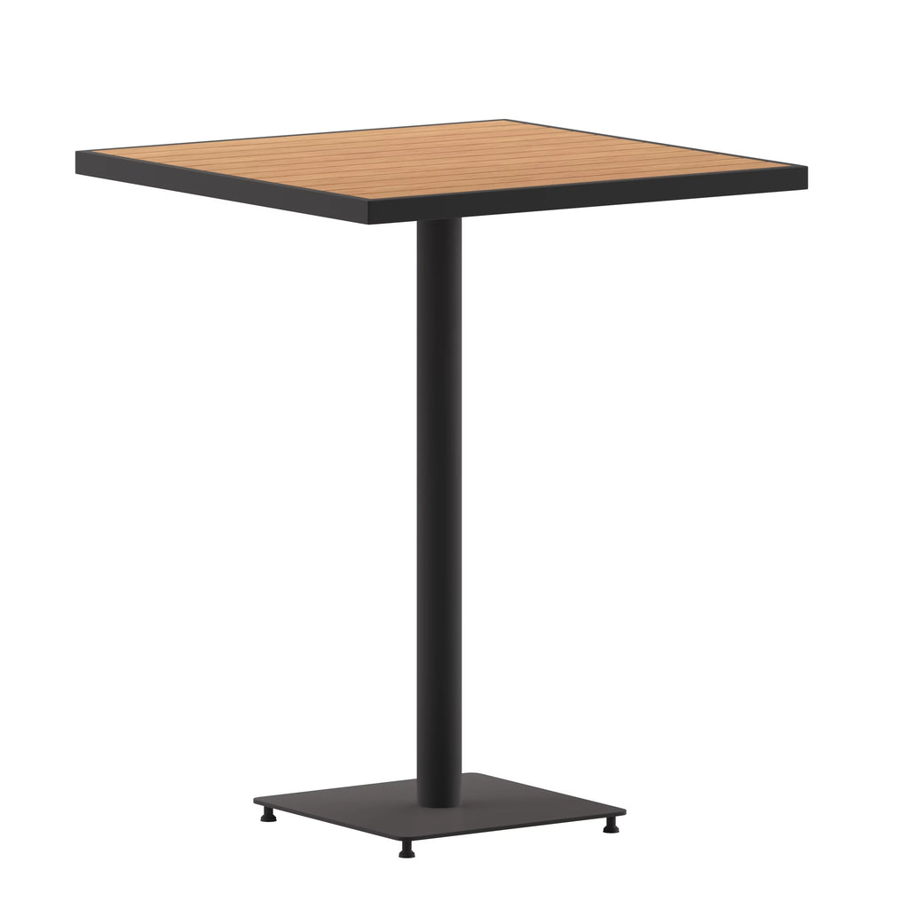 32" Square Outdoor Bar Height Table with Faux Teak Slats B4847