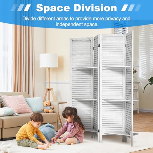 White 6 Panel Wood Pegboard Room Divider H513