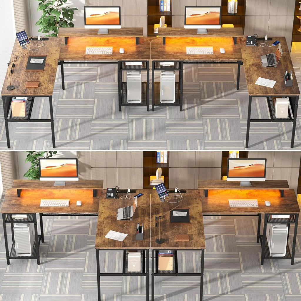 55 Inch Reversible L Shaped Computer Desk with Power Outlets V31929