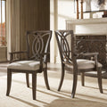 Beige Fabric Dark Walnut Wood Upholstered Dining Chairs Set of 2 M5282