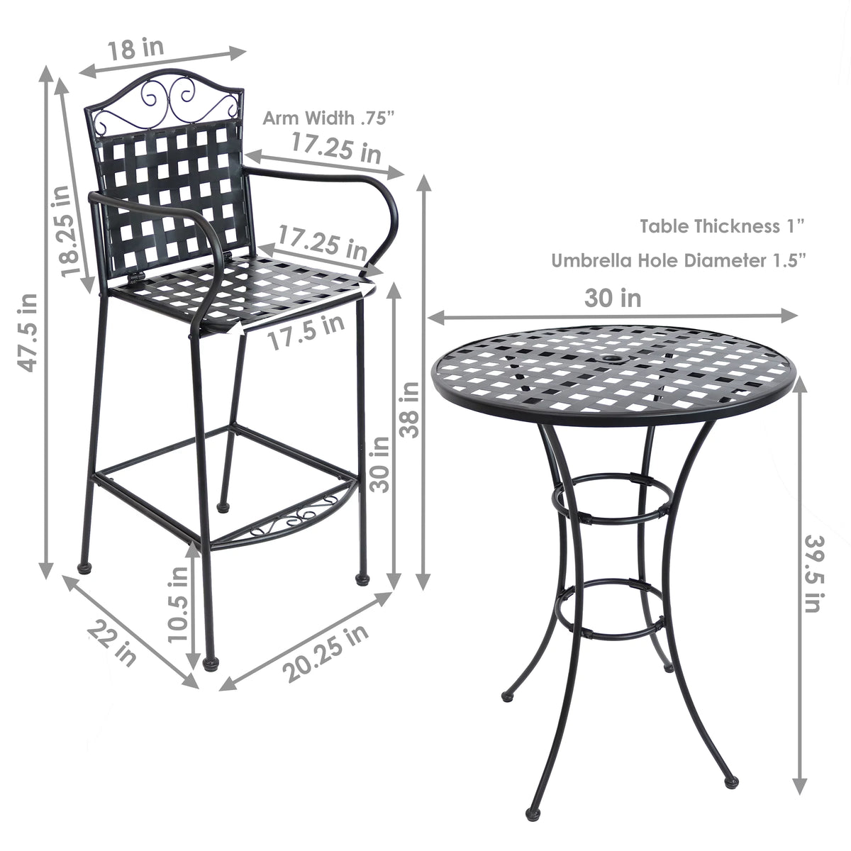 Black Wrought Iron Bar Chair and Table Set T703