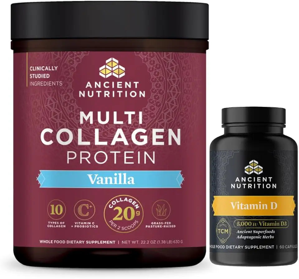 Vanilla Multi Collagen Protein Powder, 60 Servings + Vitamin D Capsules, 60 Count A566