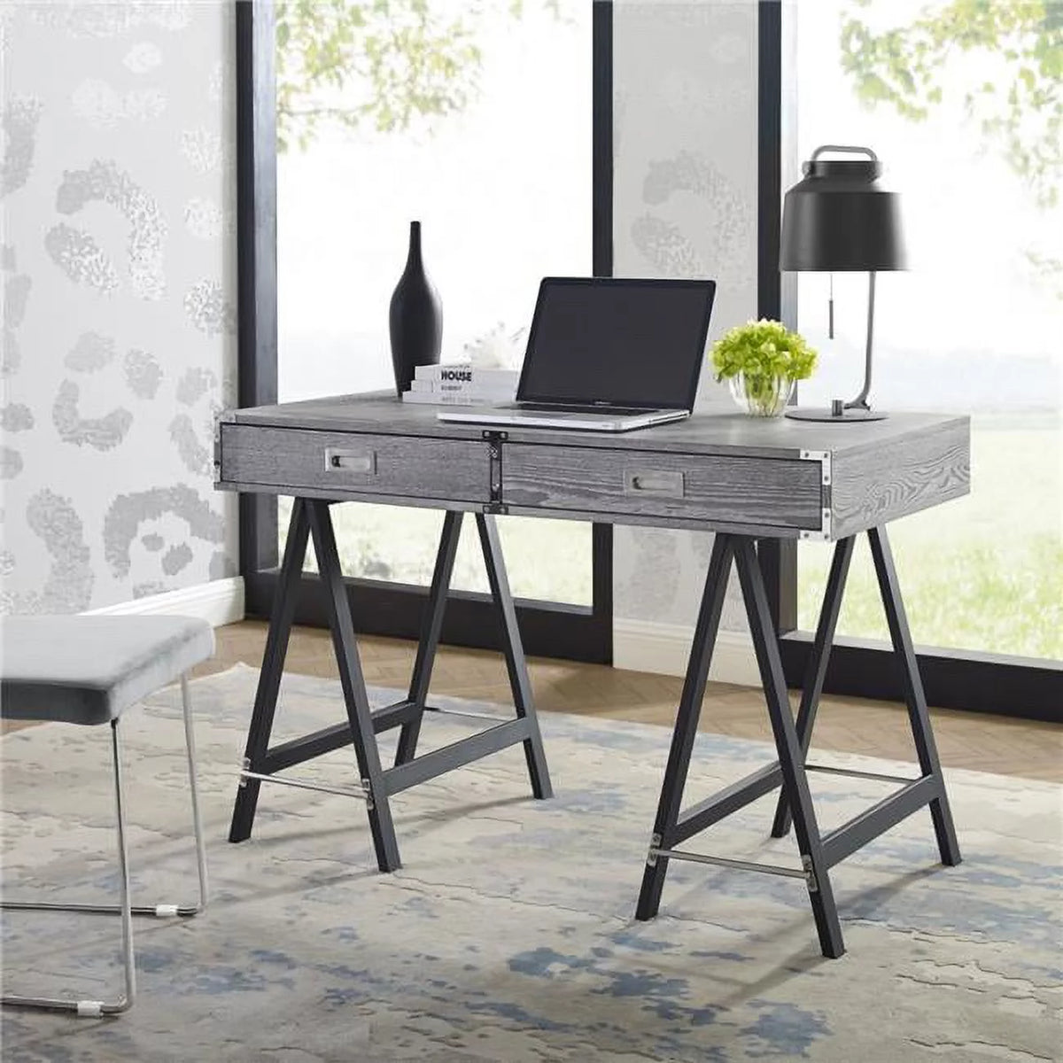 Gray 2-Drawer Wood Writing Desk A4246