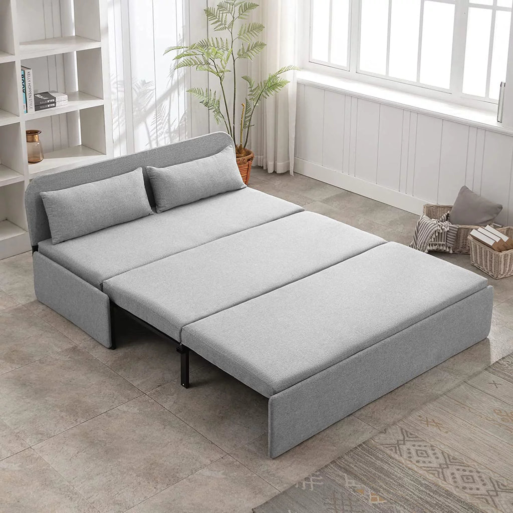 Queen Size Light Gray Linen Convertible Sofa Bed M90618