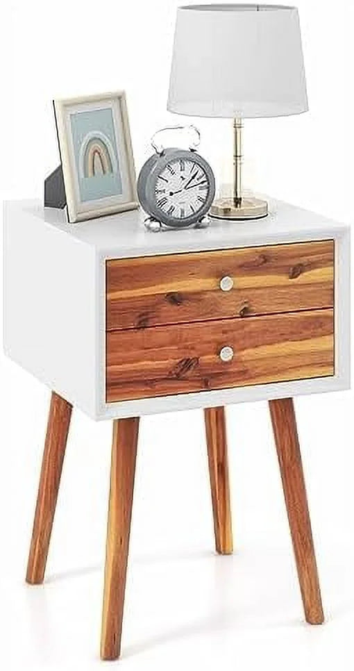 Natural 2 Drawer Wooden Nightstand B9632