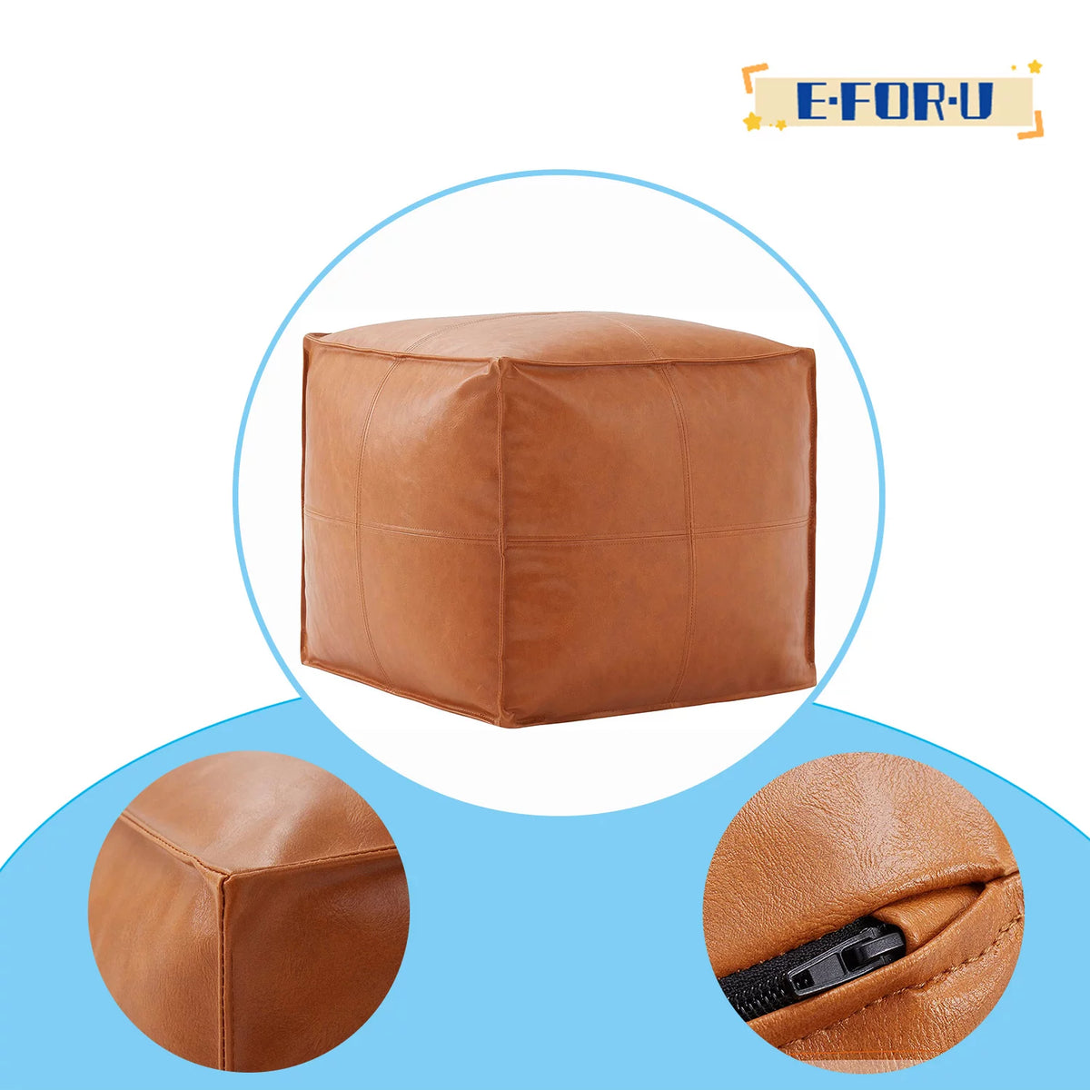 Faux Leather Square Pouf Ottoman R89097