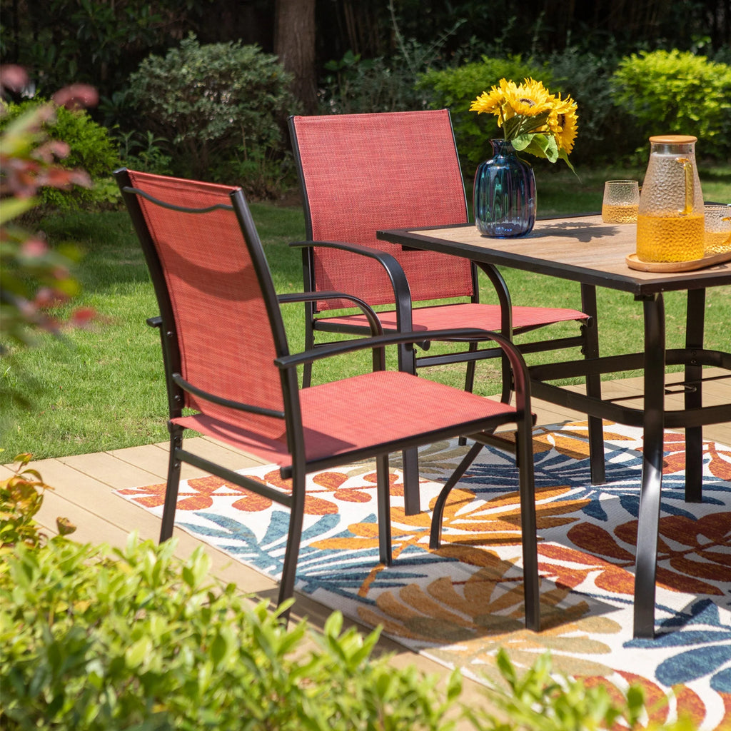 5-Piece Outdoor Patio Dining Set with Textilene Chairs & Wood Grain Table O403537