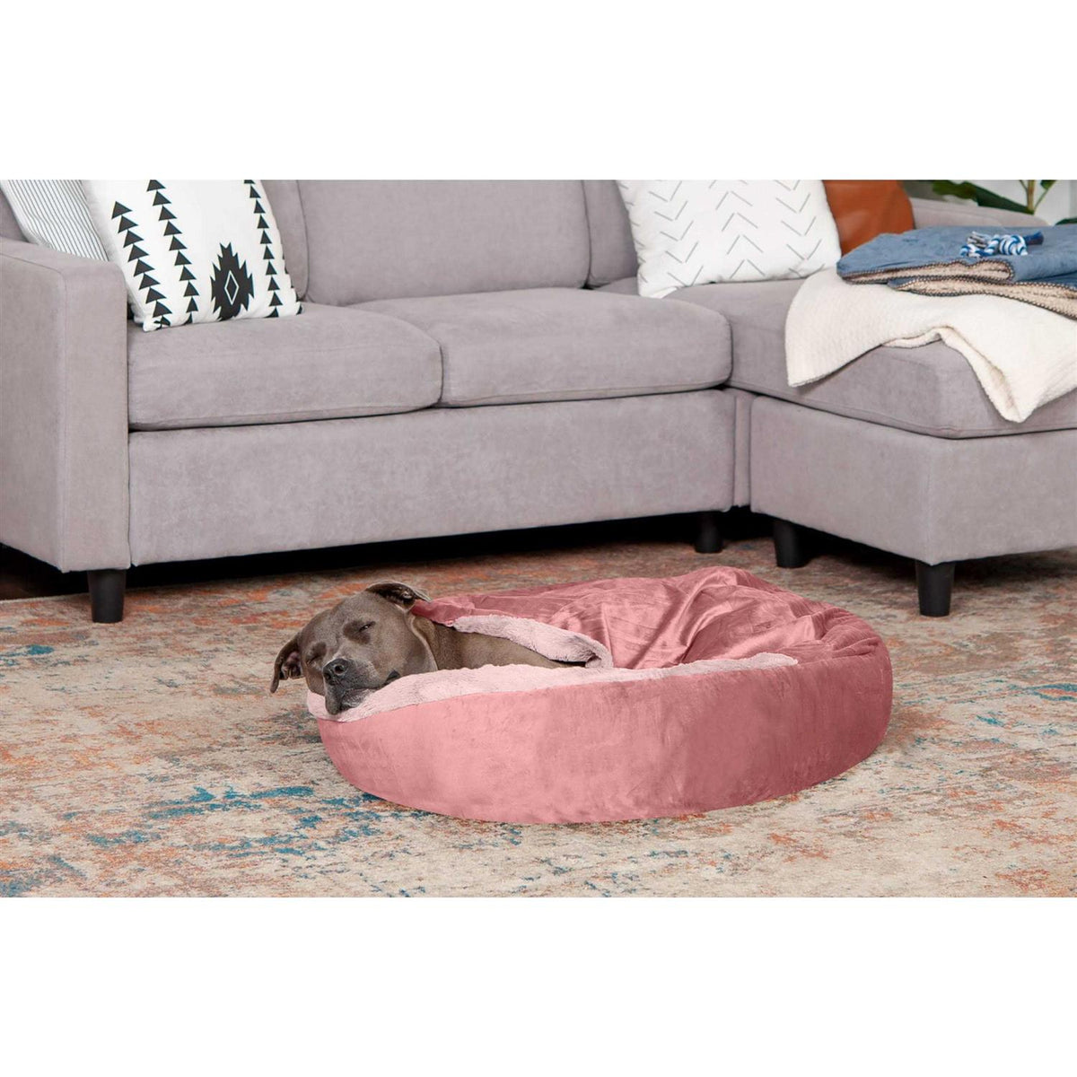 Velvet Faux Fur Hooded Donut Bed R347395