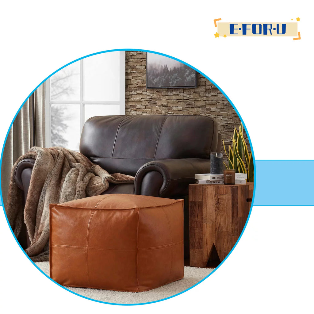 Faux Leather Square Pouf Ottoman R89097