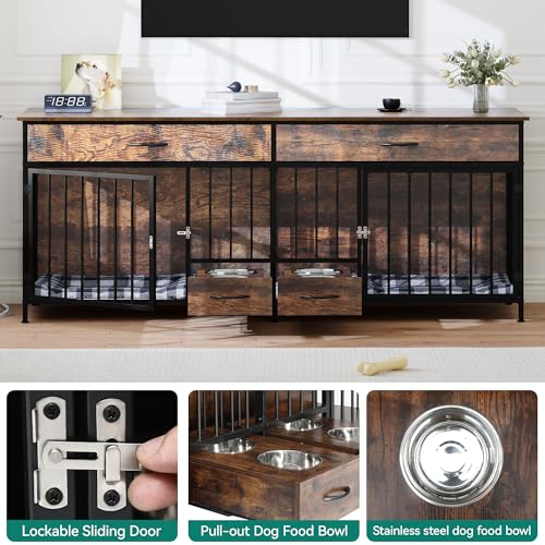 Brown Wooden Double Dog Crate TV Stand with Storage P9005