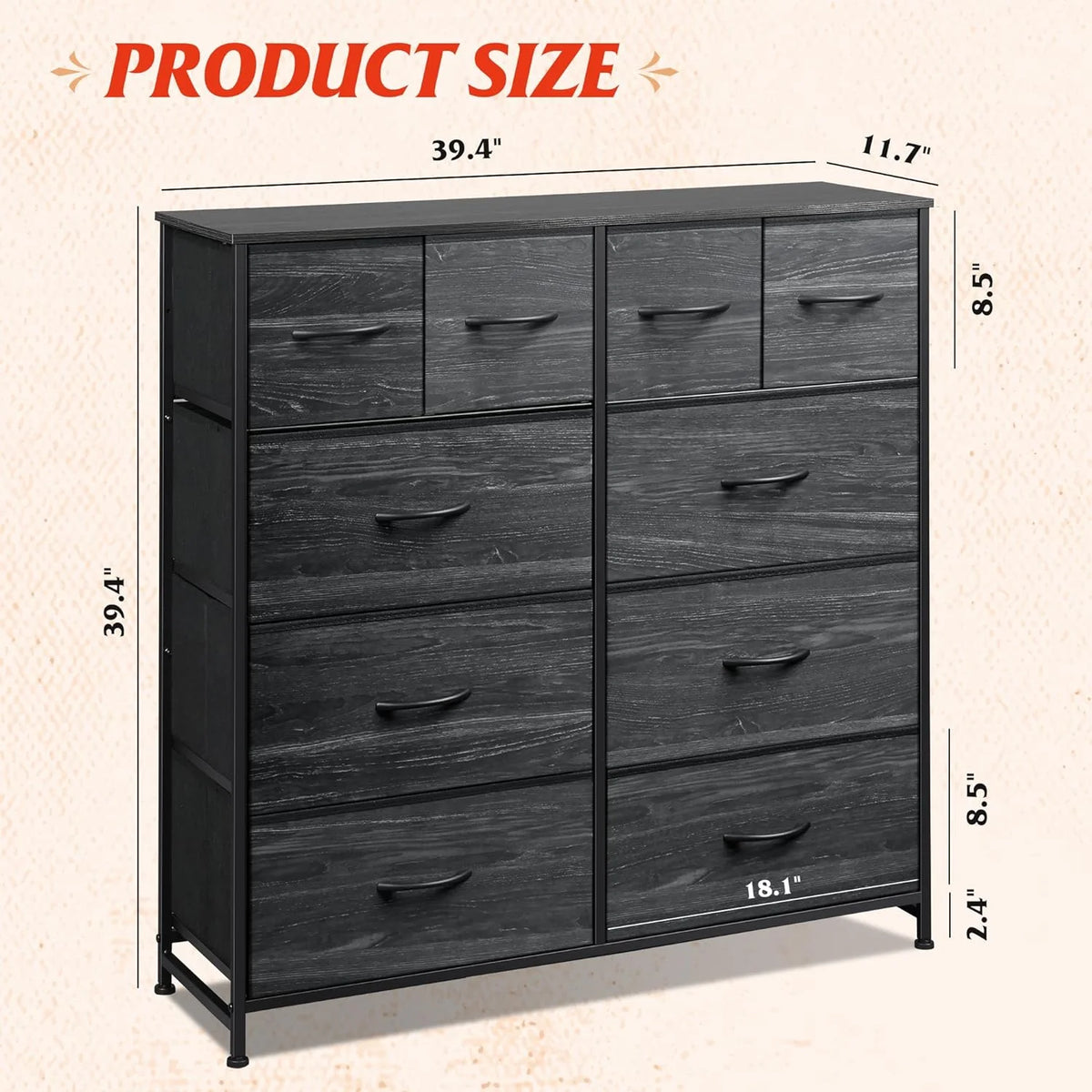 Fabric Dresser with 10 Deep Drawers S48136