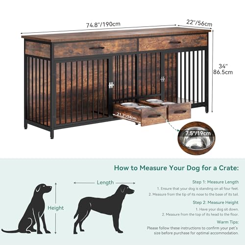 Brown Wooden Double Dog Crate TV Stand with Storage P9005