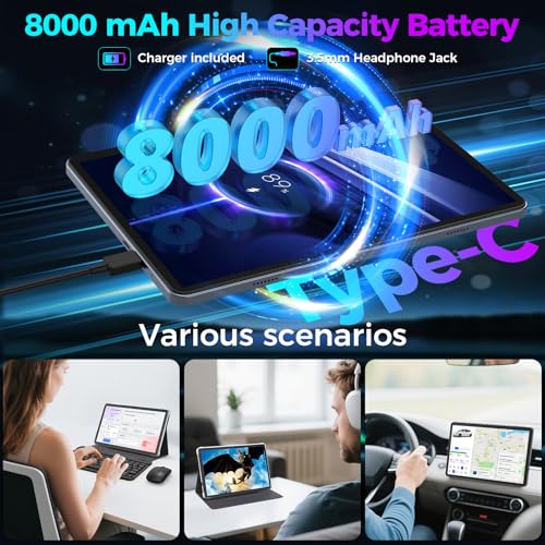 Android 15 Tablet with Keyboard, 26GB RAM, 256GB ROM, 10.1 inch Octa-Core, 8000mAh Battery, Green V66636