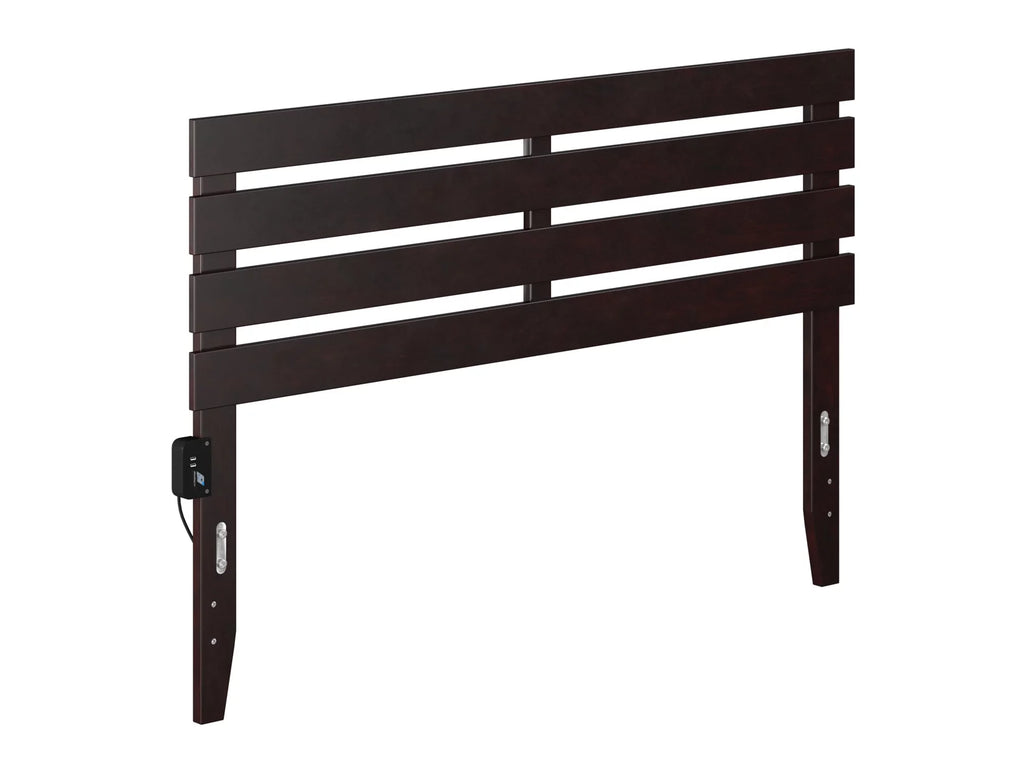 Queen Espresso Wood Panel Headboard with 2 USB Ports B6807