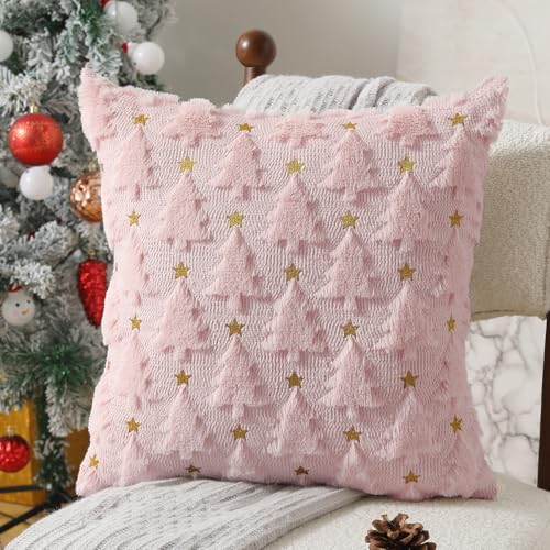 Dark Green Christmas Tree Pillow Covers 18 x 18 inch Set of 2 Plush Faux Fur I12057