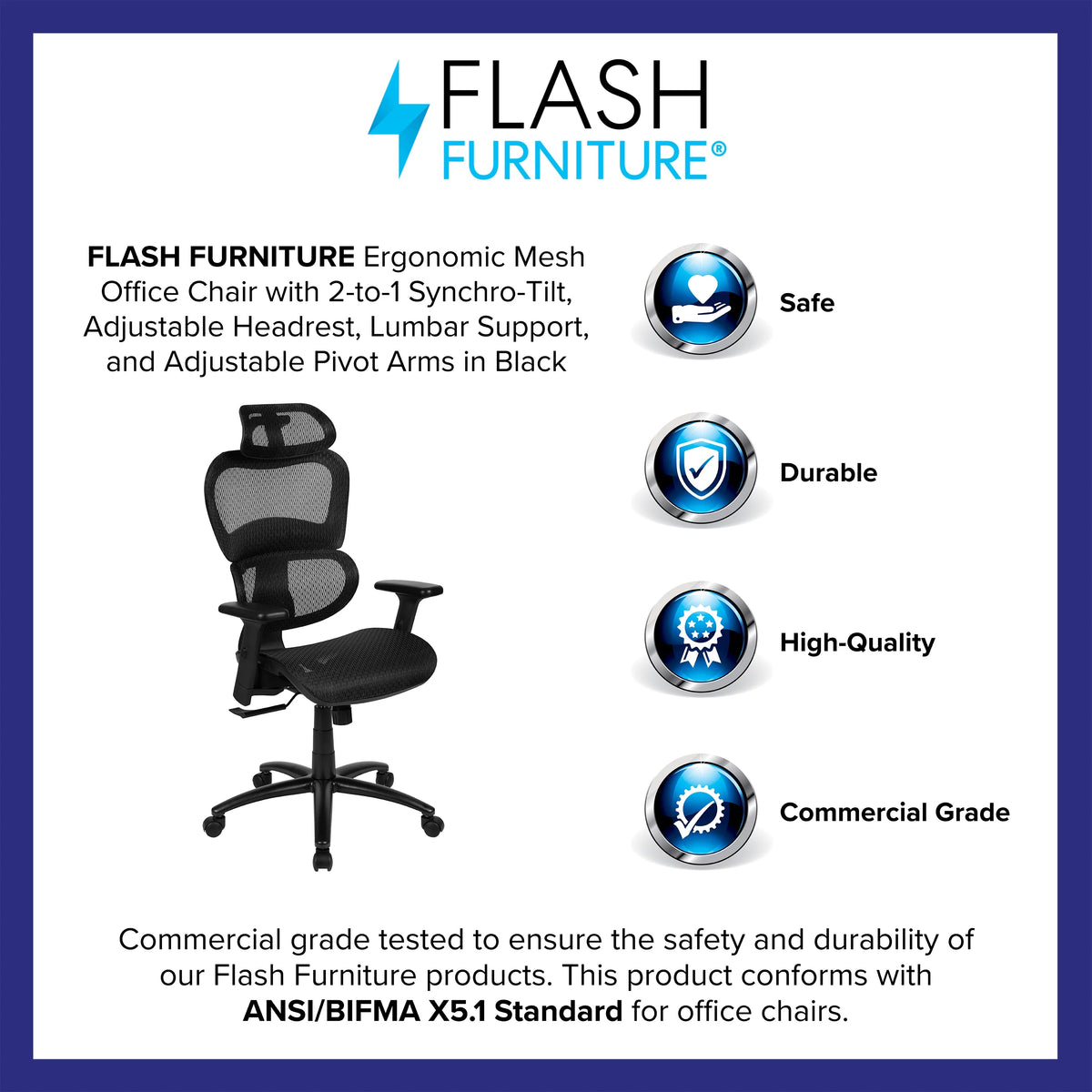 Ergonomic Mesh Office Chair with Lumbar Support in Black R163