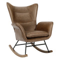 Brown PU Leather Rocker Glider Chair with Wooden Base R473
