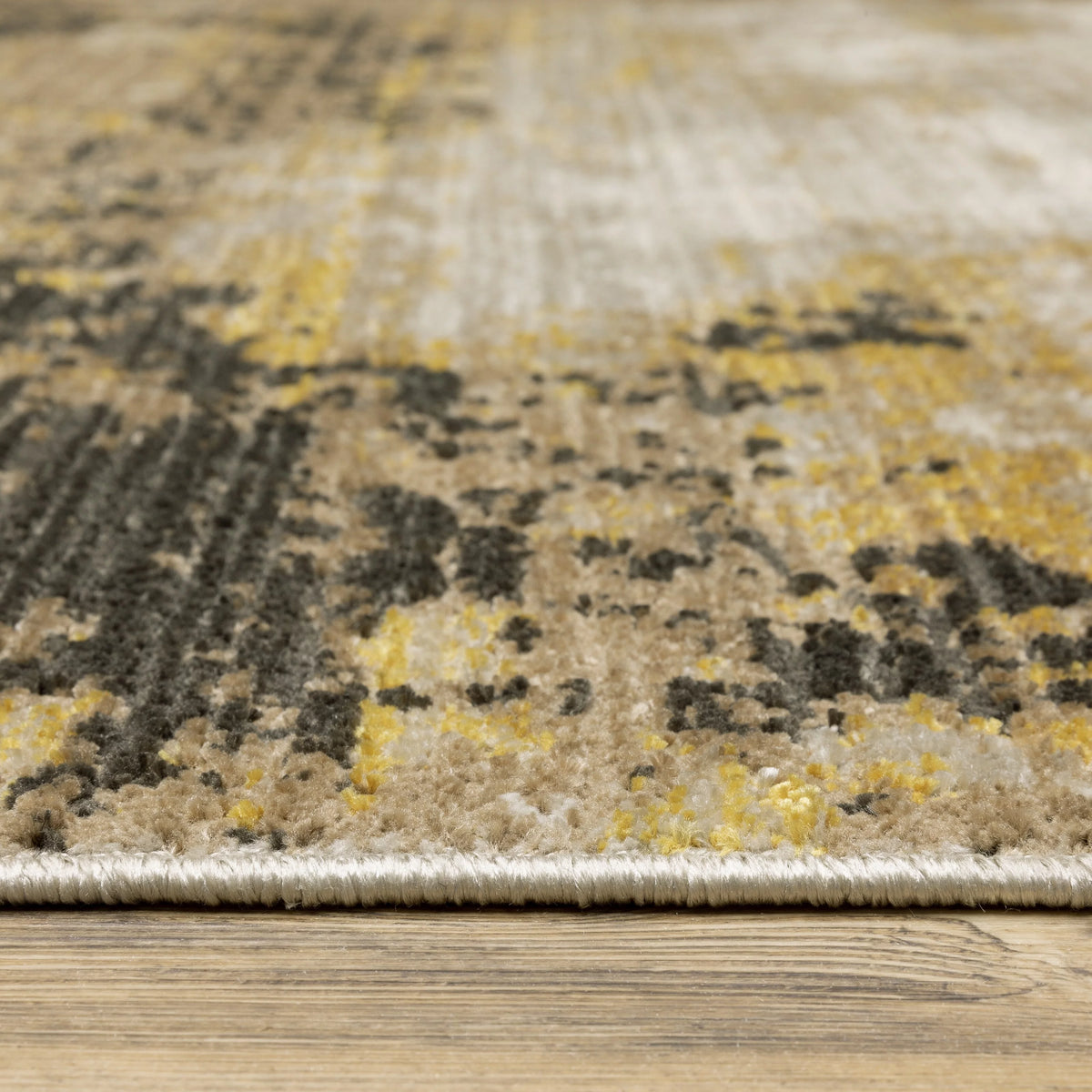 Abstract Gold Black Area Rug 2'3" x 7'6" P2936